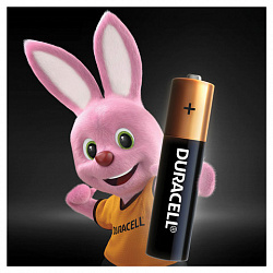 Батарейки КОМПЛЕКТ 4 шт., DURACELL Basic ОРИГИНАЛ, AAA (LR03, 24А), алкалиновые, мизинчиковые, MN 2400 AAA LR3