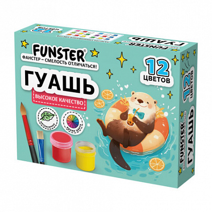 Гуашь FUNSTER, 12 цветов по 15 мл, ассорти дизайнов, 192824