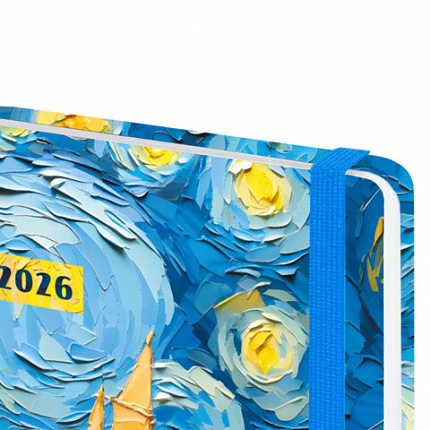 Ежедневник датированный 2026 с резинкой 145х203 мм, А5, BRAUBERG, твердый, "Живопись", 117342