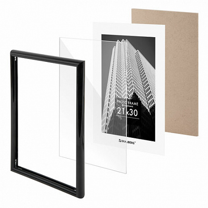 Рамка 21х30 см небьющаяся, багет 14 мм, пластик, BRAUBERG "Original", черная, 391229