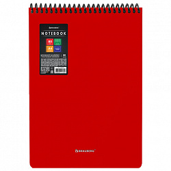 Блокнот БОЛЬШОГО ФОРМАТА А4, 80 л., обложка пластик, клетка, BRAUBERG "Metropolis", КРАСНЫЙ, 115573