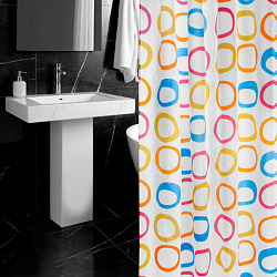 Шторка для ванной ПОЛИЭСТЕР, 180х200 см, кольца в комплекте, КРУГИ, PRIMILA (ПРИМИЛА), 700086