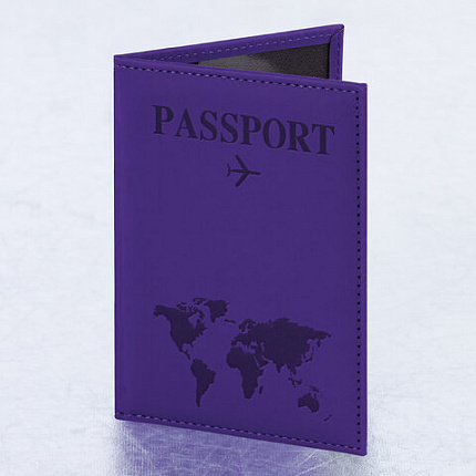 Обложка для паспорта "Passport map", экокожа soft-touch, фиолетовая, STAFF, 238762