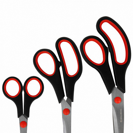 Ножницы BRAUBERG НАБОР 3 шт. (140, 190, 240 мм), эргономичные вставки, ВЫГОДНАЯ УПАКОВКА, 238168