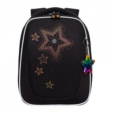 Ранец GRIZZLY анатомическая спинка, с брелоком, для девочек, "STARS", 36х29х18 см, RAf-592-4/3