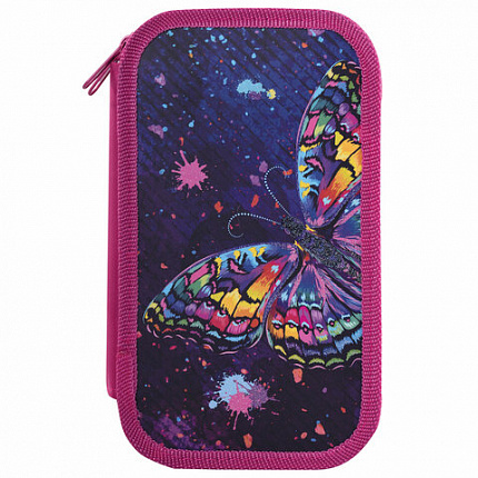 Пенал ЮНЛАНДИЯ, 2 отделения, ламинированный картон, 19х11 см, "Colorful butterfly", 270886