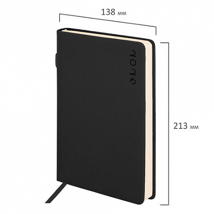 Ежедневник датированный 2026, А5, 138х213 мм, BRAUBERG "Essential", под кожу, держатель, черный, 117394