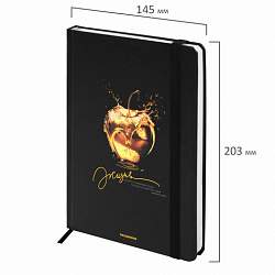 Ежедневник недатированный с резинкой А5 145х203 мм, BRAUBERG, твердый, фольга, 128 л., "Apple", 116294