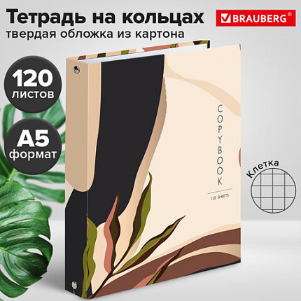 Тетрадь на кольцах А5 (175х215 мм), 120 листов, твердый картон, клетка, BRAUBERG, Vision, 404075