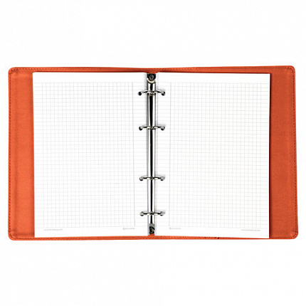 Тетрадь на кольцах А5 (180х220 мм), 120 листов, под кожу, клетка, BRAUBERG "Fusion", синий/оранжевый, 129994