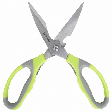 Ножницы кухонные DASWERK (ДАСВЕРК), 210 мм, с орехоколом, открывашкой, зазубренным лезвием, 608903