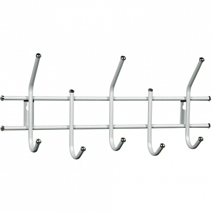 Вешалка настенная "Стандарт 2/5", 220х475х95 мм, 5 крючков, металл, белая