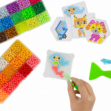 Аквамозаика 30 цветов 12000 бусин, с трафаретами, инструментами, аксессуарами, BRAUBERG KIDS, 664917