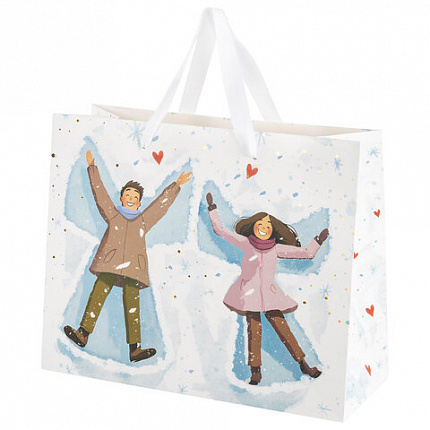 Пакет подарочный (1 шт.) новогодний, 26х13х32 см, "Love story", фольга, ассорти, ЗОЛОТАЯ СКАЗКА, 592445