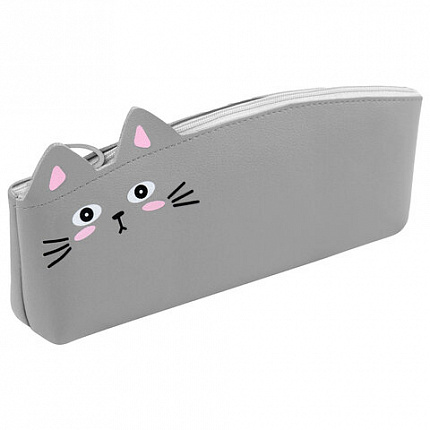 Пенал ЮНЛАНДИЯ ЮНИОР, 1 отделение, искусственная кожа, "Gray kitty", 20х9х7 см, 273819