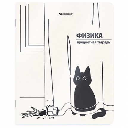 Тетрадь предметная КОТ-НЕПОСЕДА 48л, пластиковая обложка, ФИЗИКА, клетка, подсказ, BRAUBERG, 405537