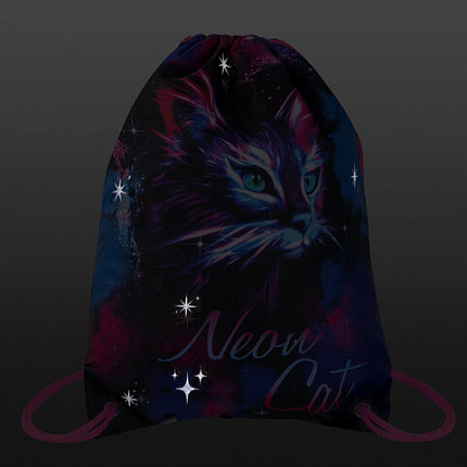 Мешок для обуви BRAUBERG PREMIUM, карман, подкладка, светоотражайка, 43х33 см, "Neon cat", 271621