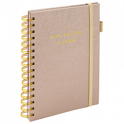 Бизнес-тетрадь на гребне А5 148х216 мм, BRAUBERG "Calipso" под кожу, резинка, клетка, 80 л., бежевый, 116254