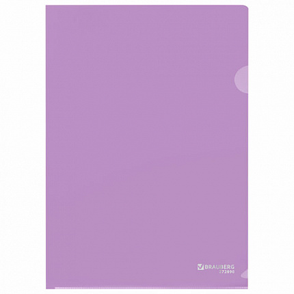 Папка-уголок жесткая, непрозрачная, А4, цвет лиловый, 0,15 мм, BRAUBERG PASTEL, 272890