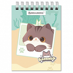Блокнот МАЛЫЙ ФОРМАТ А7, 75х105 мм, 40 л., гребень, клетка, кросс-серия "МИЛЫЕ КОТЫ", BRAUBERG, 116988