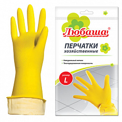 Перчатки МНОГОРАЗОВЫЕ латексные ЛЮБАША "ЭКОНОМ", хлопчатобумажное напыление, размер 8-9, L (большой), желтые, вес 32 г, 603785
