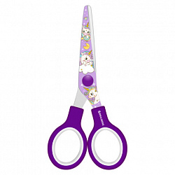 Ножницы 130 мм сиреневые, с цветной печатью "Единороги", закругленные, BRAUBERG KIDS, 238350