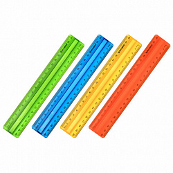 Линейка пластиковая 20 см, BRAUBERG, с держателем, прозрачная, неоновая, ассорти, 210834