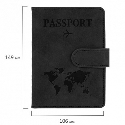 Обложка для паспорта и документов с защитой от считывания, 9 карманов, магнит, экокожа, черная, BRAUBERG, 238757