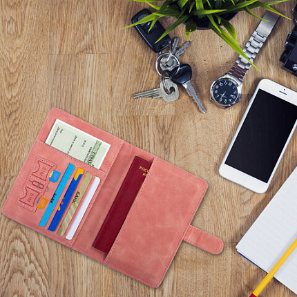 Обложка для паспорта и документов с защитой от считывания, 9 карманов, магнит, экокожа, розовая, BRAUBERG, 238755