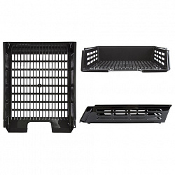 Лоток горизонтальный для бумаг BRAUBERG "Basic", А4 (360х270х75 мм), с пазами, сетчатый, черный, 237011