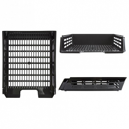 Лоток горизонтальный для бумаг BRAUBERG "Basic", А4 (360х270х75 мм), с пазами, сетчатый, черный, 237011