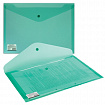 Папка-конверт с кнопкой BRAUBERG, А4, до 100 листов, прозрачная, зеленая, СВЕРХПРОЧНАЯ 0,18 мм, 224810