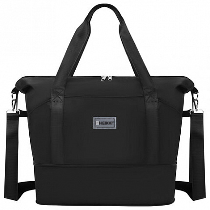 Сумка дорожная HEIKKI EXPAND (ХЕЙКИ), трансформер, багажная лента, черная, 40,5х23х42 см, 273875