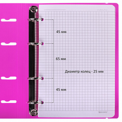 Тетрадь на кольцах А5 175х220мм, 120л, пластик, с резинкой, BRAUBERG, Розовый, 404622