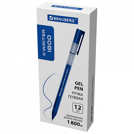 Ручка гелевая BRAUBERG "X-WRITER 1800", УВЕЛИЧЕННАЯ ДЛИНА ПИСЬМА 1 800 м, СИНЯЯ, стандартный узел 0,5 мм, 144134