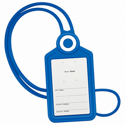 Бейдж вертикальный для пропуска и ID-карт СИЛИКОНОВЫЙ 85х54 мм шнурок 42см, синий, BRAUBERG, 238902