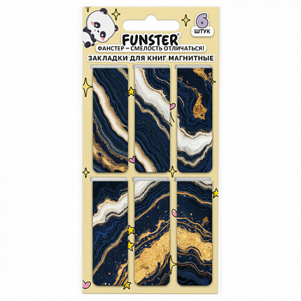 Закладки для книг МАГНИТНЫЕ, "АССОРТИ 5 ДИЗАЙНОВ ABSTRACTION", набор 6 штук, 60x20 мм, FUNSTER, 116653