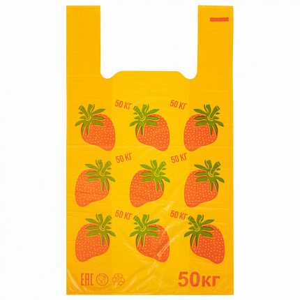 Пакет "майка" КОМПЛЕКТ 100 штук, 30+15х55, ПНД "Клубники", 15 мкм, LAIMA, 700793