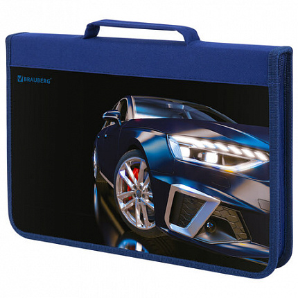 Папка на молнии BRAUBERG А4 с ручкой, с органайзером, 1 отделение, "Super car", 272219