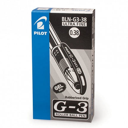 Ручка гелевая с грипом PILOT "G-3", ЧЕРНАЯ, корпус прозрачный, узел 0,38 мм, линия письма 0,2 мм, BLN-G3-38, BLN-G3-38 B