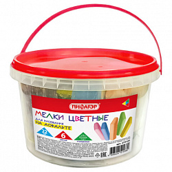 Мел в ведерке для рисования на асфальте 22 штуки, ПИФАГОР, цветной квадратный УТОЛЩЕННЫЙ, 274125