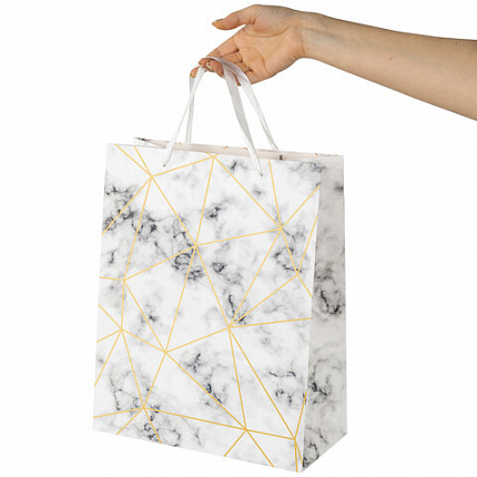 Пакет подарочный (1 штука) 26x13x33 см, ЗОЛОТАЯ СКАЗКА "Golden Marble", тиснение фольгой, 608251
