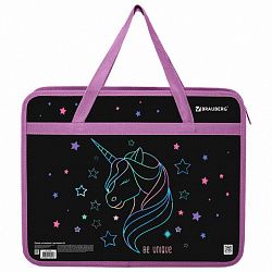 Папка на молнии с ручками BRAUBERG А4, 1 отделение, пластик, 80 мм, "Radiant unicorn", 273369