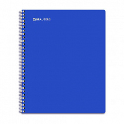 Тетрадь обложка пластик, А5, 96 л., гребень, клетка, фольга, МИНПРОМТОРГ, BRAUBERG, синяя, 405652