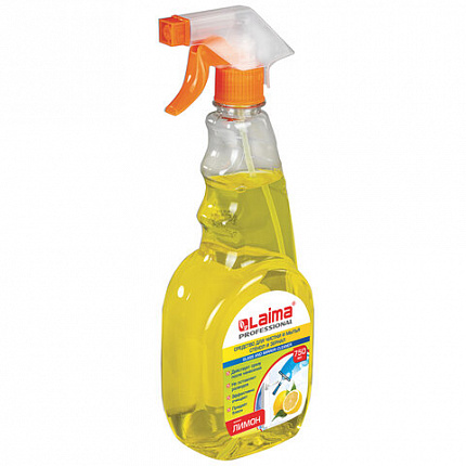 Средство для мытья стекол и зеркал 750 мл, LAIMA PROFESSIONAL "Лимон", распылитель, 604653