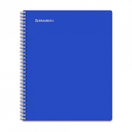 Тетрадь обложка пластик, А5, 96 л., гребень, клетка, фольга, МИНПРОМТОРГ, BRAUBERG, Синяя, 405652