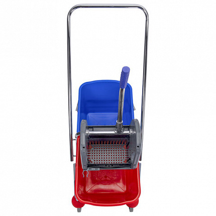 Тележка уборочная BRABIX, 2 съемных ведра 25 л, механический отжим, металлический каркас, 601499