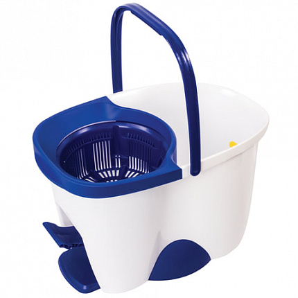 Швабра с отжимом и ведром 18 л / 8 л, центрифуга, отжим педалью, 2 флаундера/насадки круглый и прямоугольный, бело-синий, LAIMA, 603625