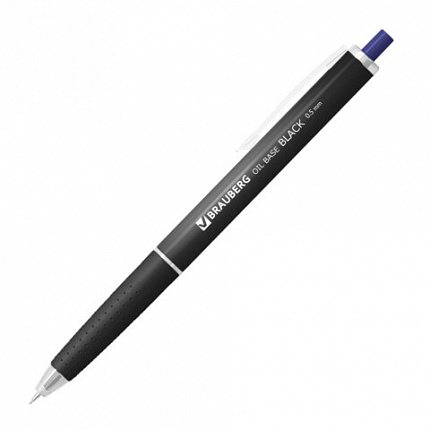 Ручка шариковая автоматическая BRAUBERG "OIL-BASE BLACK", СИНЯЯ, пишущий узел 0,5 мм, линия письма 0,3 мм, 144499