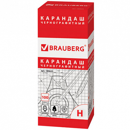 Карандаш чернографитный BRAUBERG, 1 шт., "Touch line", Н, корпус черный, заточенный, 180625